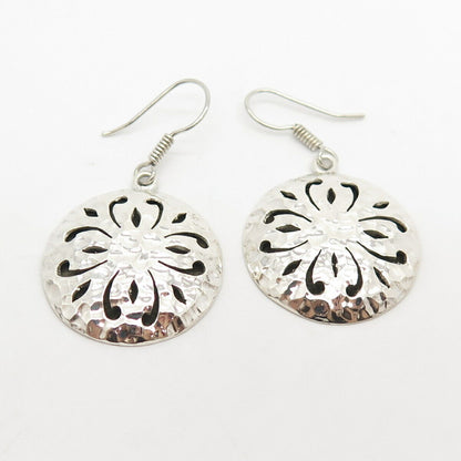 925 Sterling Silver Vintage Hammerd Finish Cutout Dangling Earrings