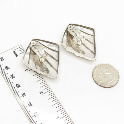 925 Sterling Silver Vintage Krypell Modernist Striped Clip On Earrings