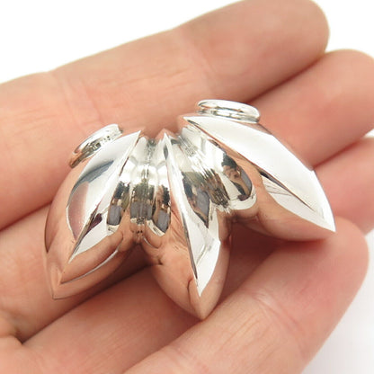 925 Sterling Silver Vintage Modernist Ribbed Hollow Slide Pendant