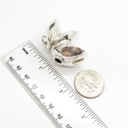 925 Sterling Silver Vintage Modernist Ribbed Hollow Slide Pendant