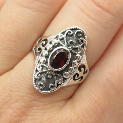 925 Sterling Silver Vintage Red Garnet-Tone C Z Ring Size 8 3/4