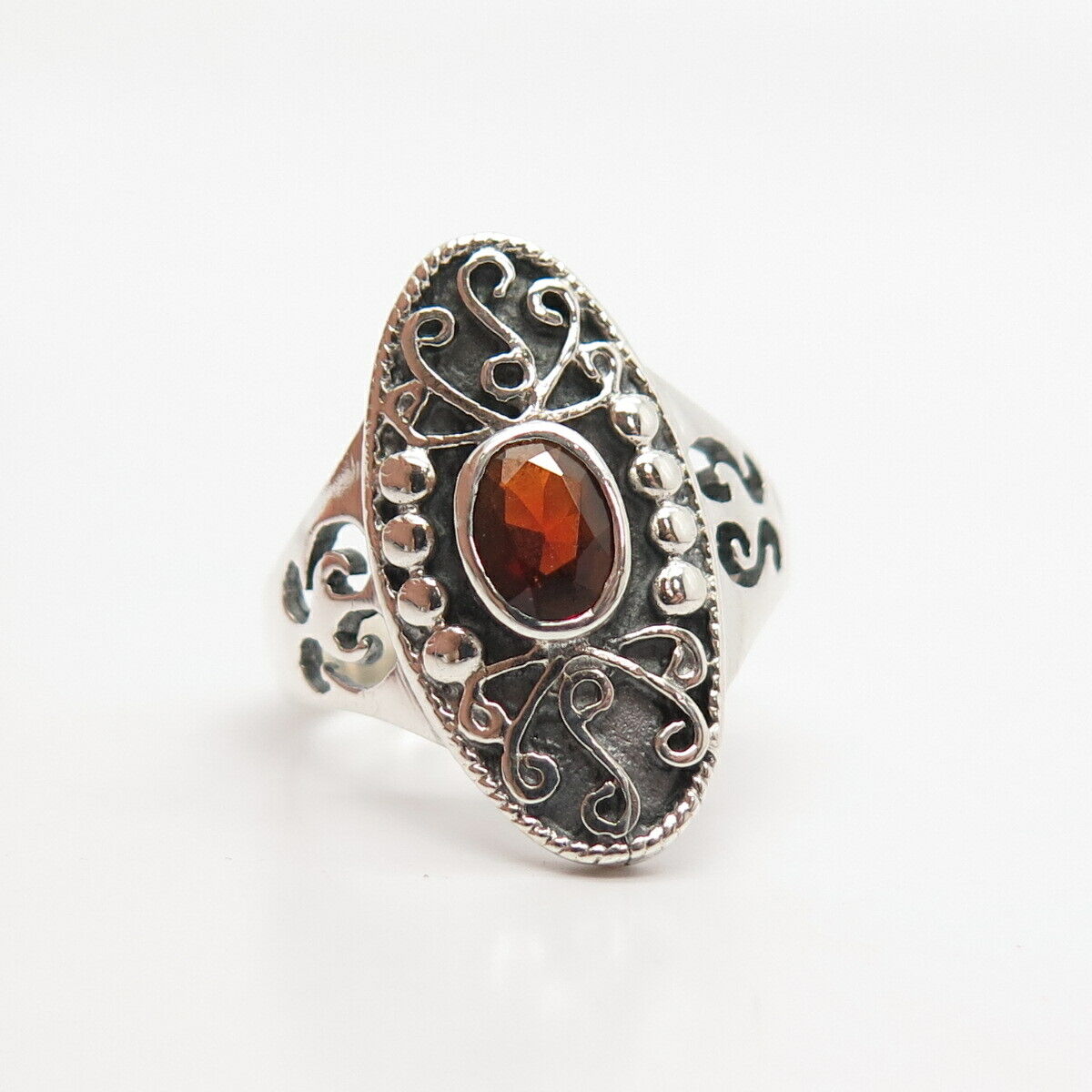 925 Sterling Silver Vintage Red Garnet-Tone C Z Ring Size 8 3/4