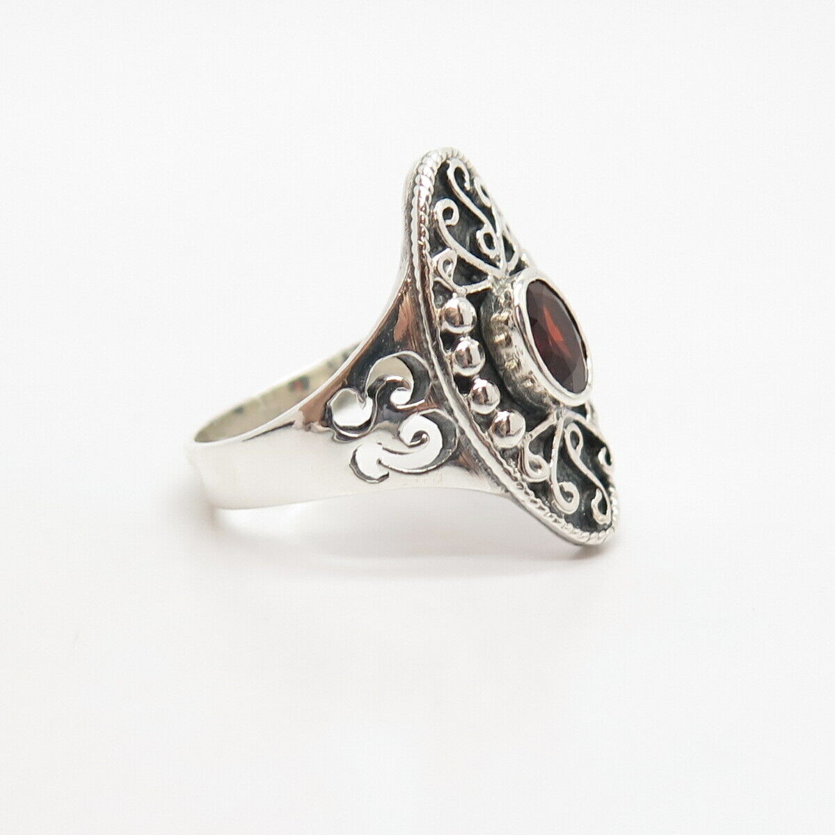 925 Sterling Silver Vintage Red Garnet-Tone C Z Ring Size 8 3/4