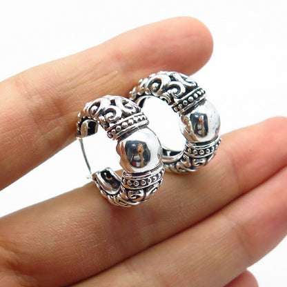 925 Sterling Silver Vintage Ornate Hoop Earrings