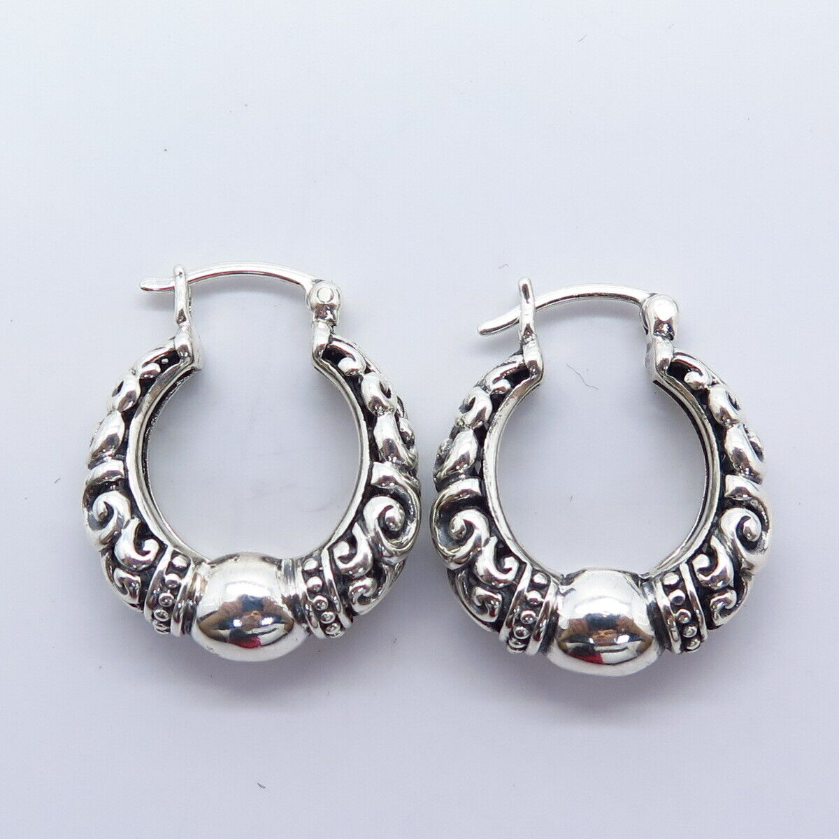 925 Sterling Silver Vintage Ornate Hoop Earrings