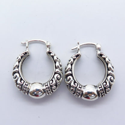 925 Sterling Silver Vintage Ornate Hoop Earrings