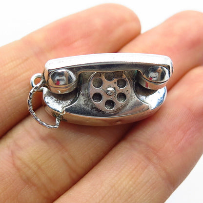 925 Sterling Silver Vintage Retro Rotary Phone Pendant