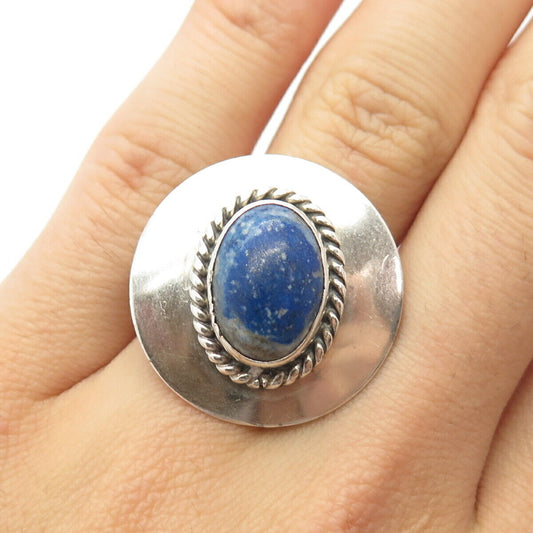 925 Sterling Silver Vintage Real Lapis Lazuli Gemstone Twisted Ring Size 6 1/4