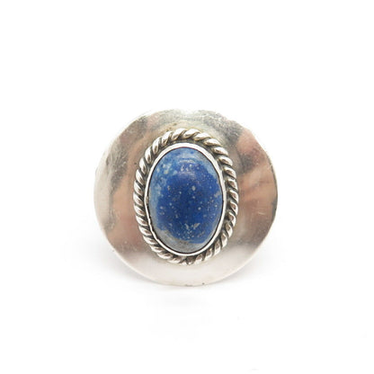 925 Sterling Silver Vintage Real Lapis Lazuli Gemstone Twisted Ring Size 6 1/4