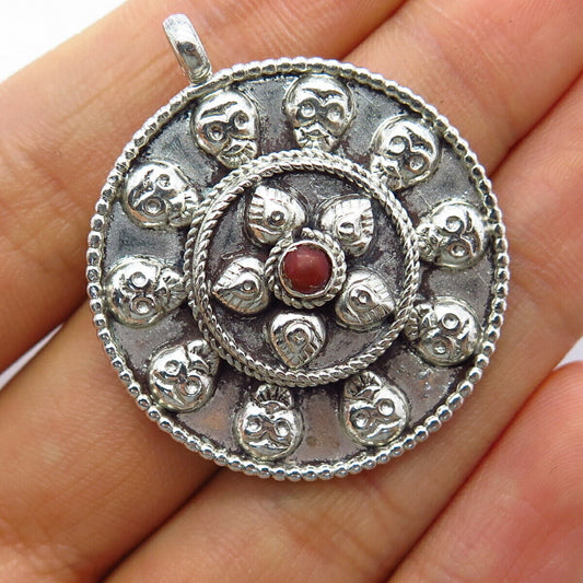 925 Sterling Silver Vintage Real Jasper Gem Tribal Round Pendant