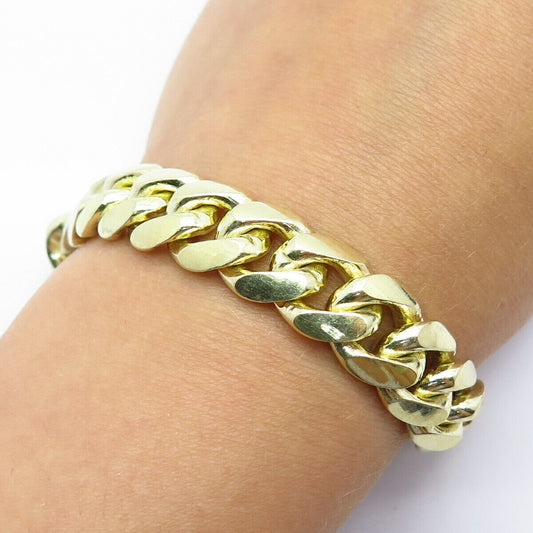 925 Sterling Silver Gold Plated Vintage Italy Cuban Link Bracelet 8.5"