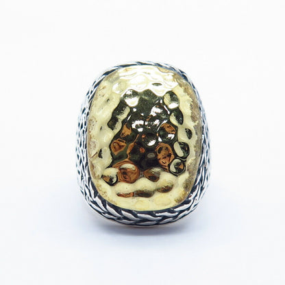 925 Sterling Silver 2-Tone Hammered Finish Ring Size 6 3/4