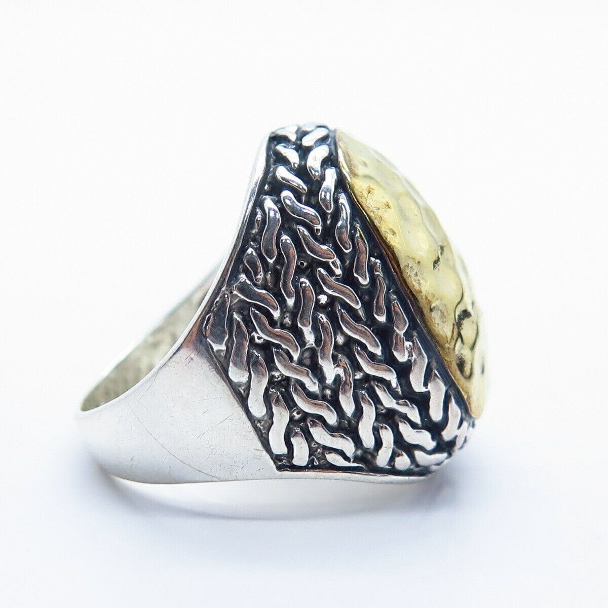 925 Sterling Silver 2-Tone Hammered Finish Ring Size 6 3/4