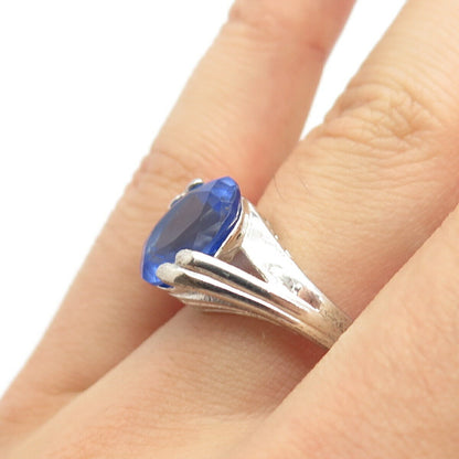 925 Sterling Silver Blue C Z Ring Size 6 3/4