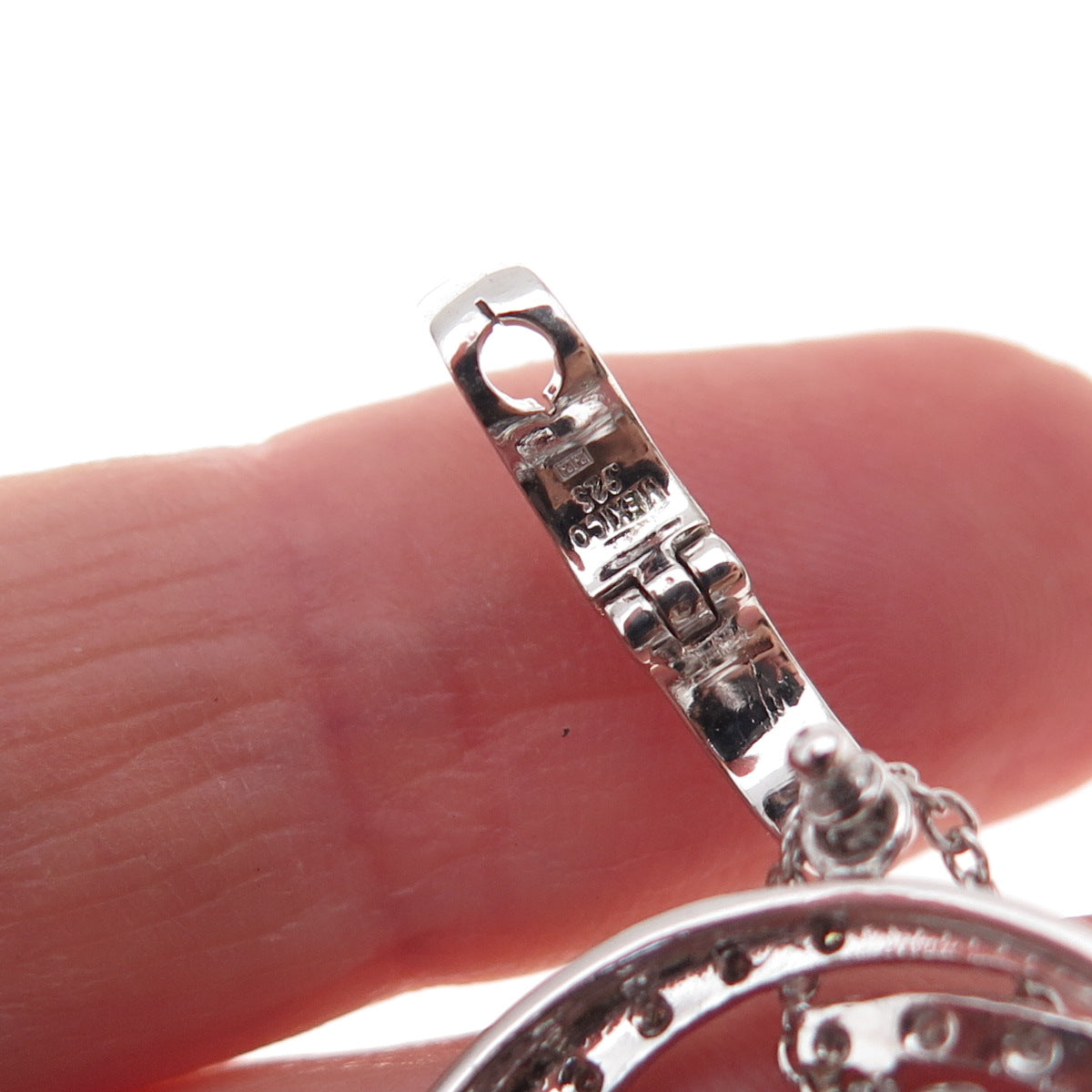 925 Sterling Mexico Real Diamond & Aquamarine Circle of Life Chain Necklace 18"