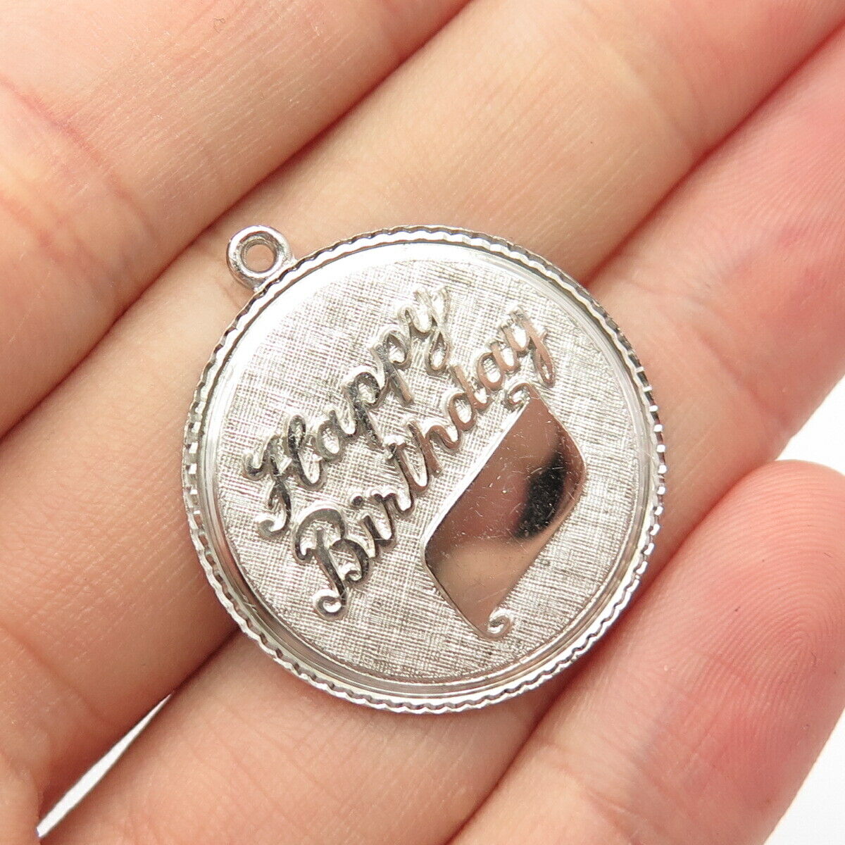 925 Sterling Silver Antique Geronimo "Happy Birthday" Round Pendant