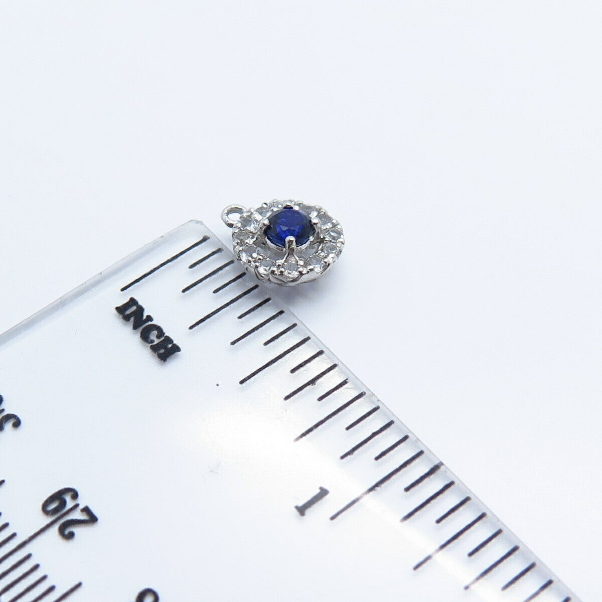 925 Sterling Silver Real White Topaz & Blue C Z Charm Pendant