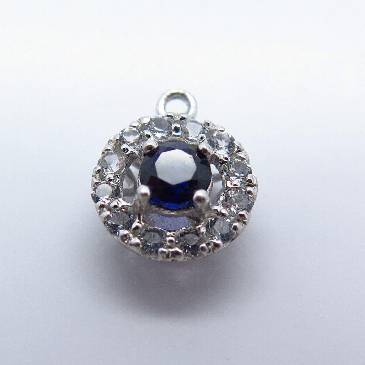 925 Sterling Silver Real White Topaz & Blue C Z Charm Pendant