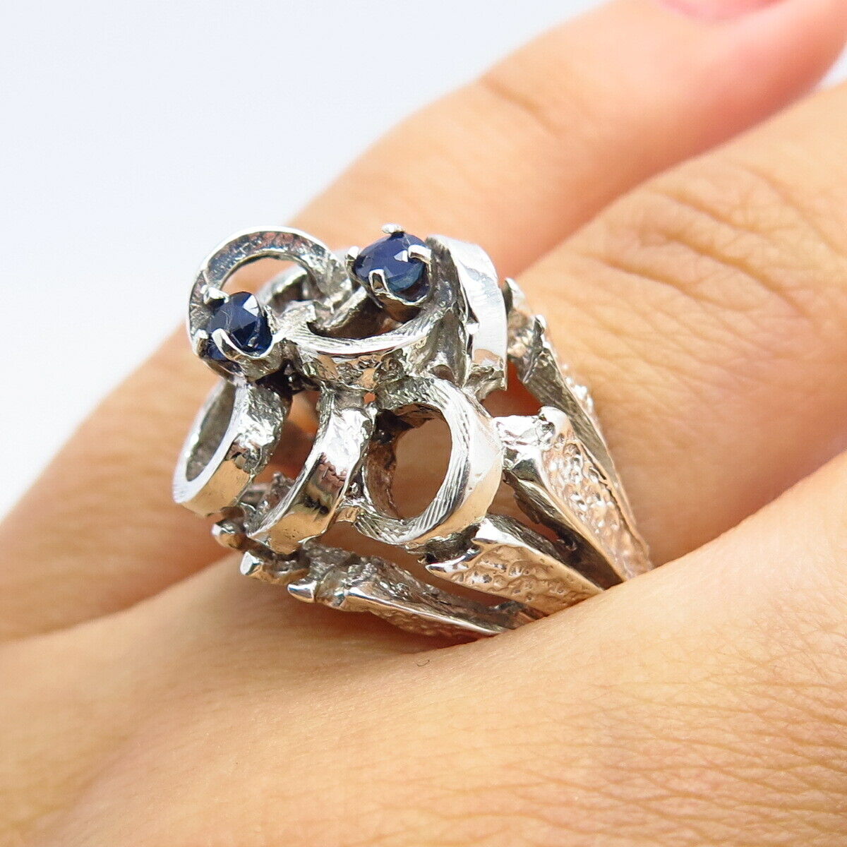 925 Sterling Silver Real Sapphire Gem Ring Size 5.5