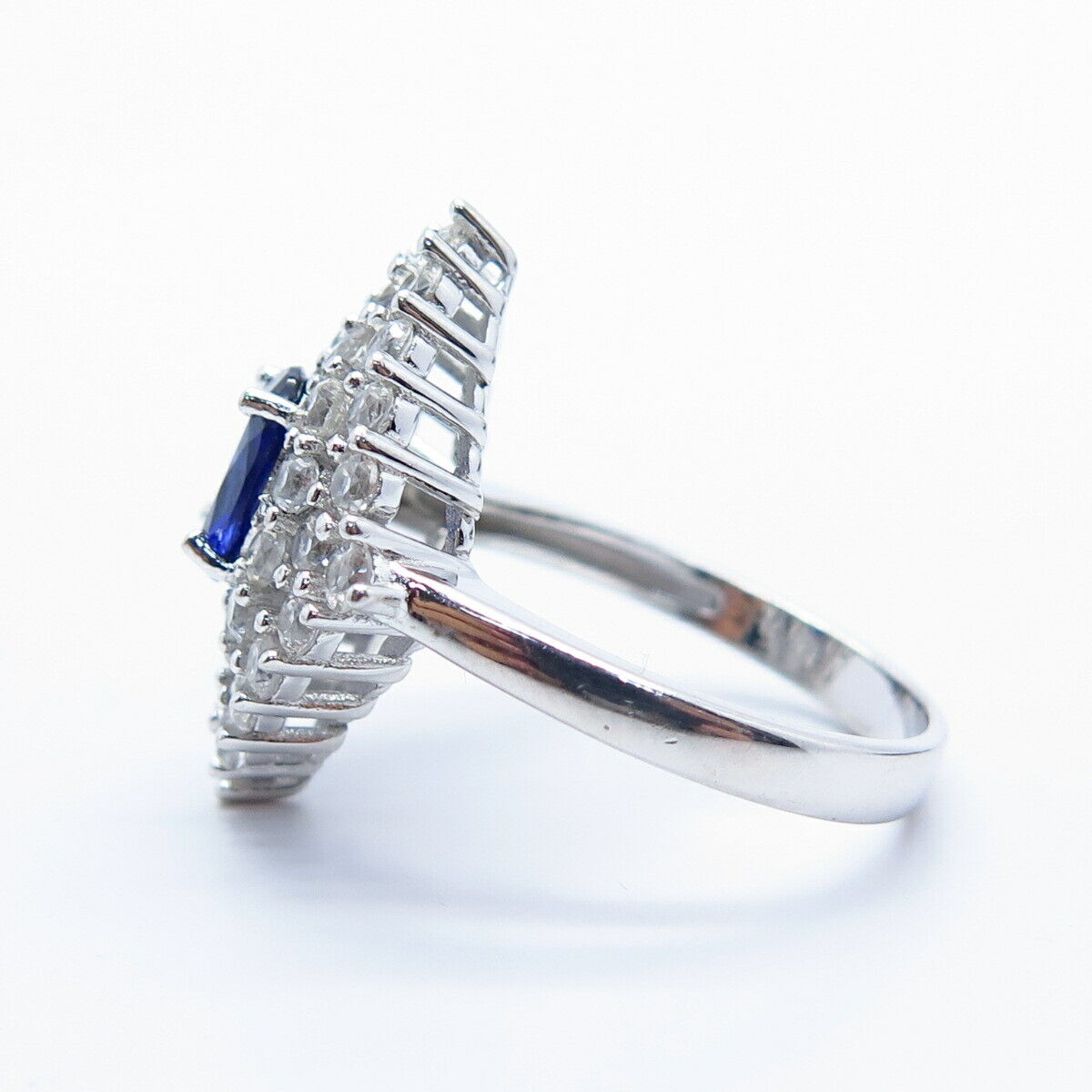 925 Sterling Silver Lab-Created Sapphire & White Topaz Gem Ring Size 8