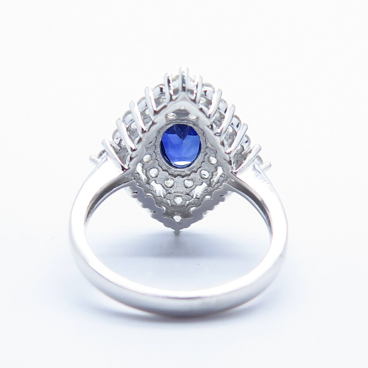 925 Sterling Silver Lab-Created Sapphire & White Topaz Gem Ring Size 8