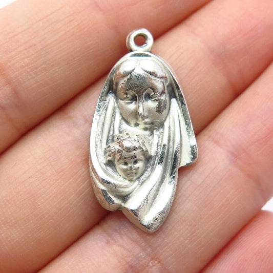 925 Sterling Silver Vintage Mother & Child Religious Pendant