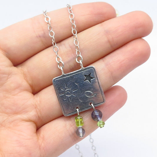 925 Sterling Silver Vintage Multi-Color Glass Rolo Chain Necklace 16"