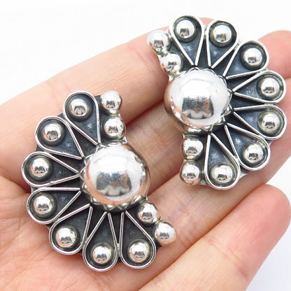 925 Sterling Silver Vintage Mexico Beaded Clip On Earrings