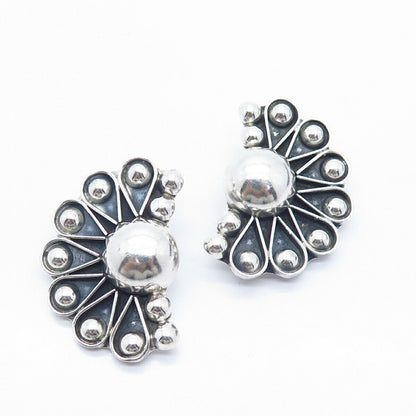 925 Sterling Silver Vintage Mexico Beaded Clip On Earrings