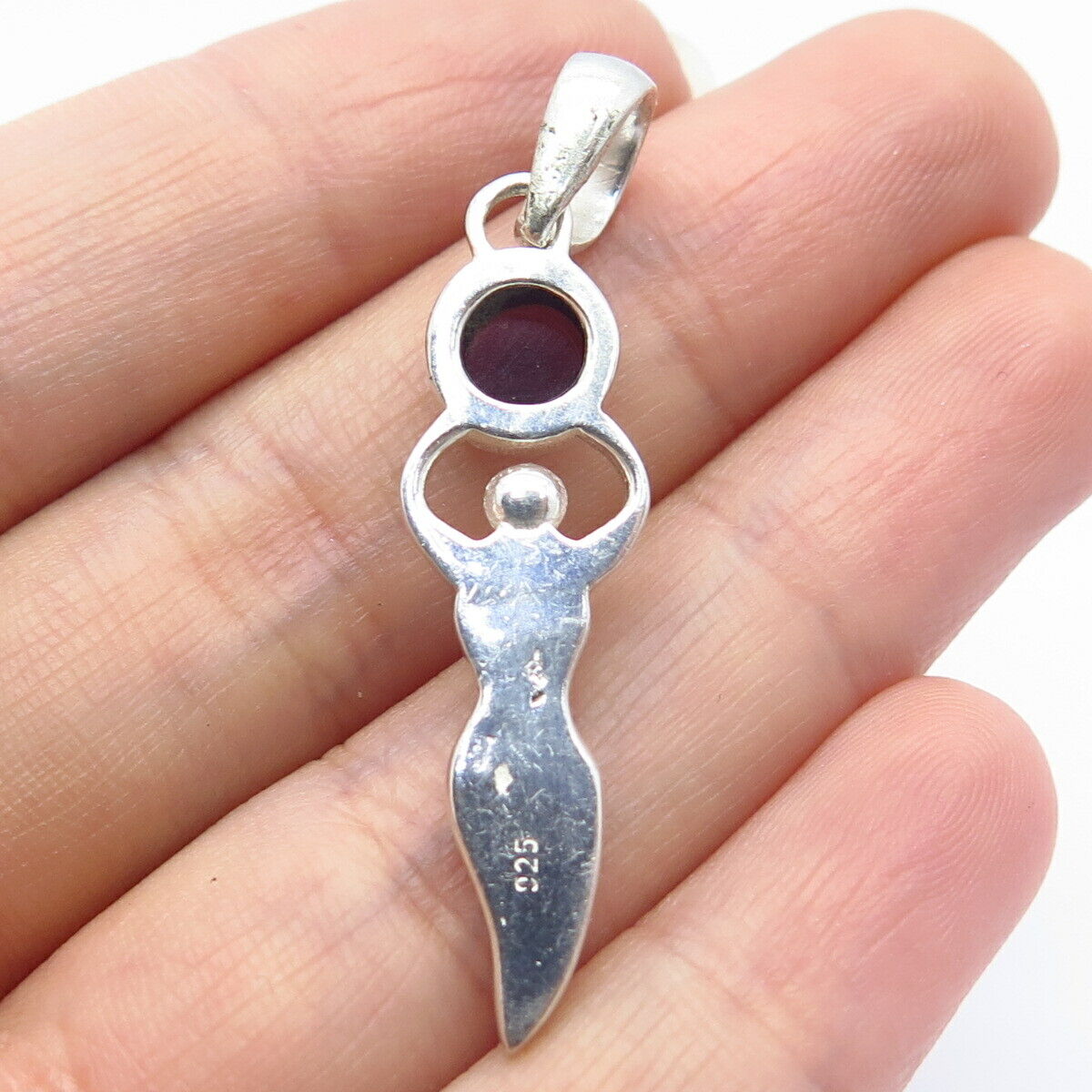 925 Sterling Silver Vintage Real Rhodonite Gem Woman Silhouette Pendant