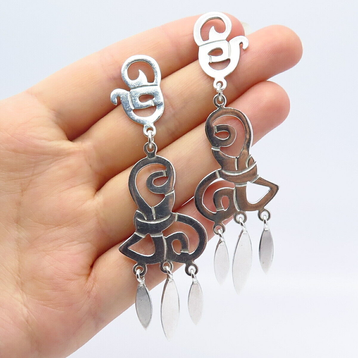 925 Sterling Silver Vintage Tribal Dagling Earrings