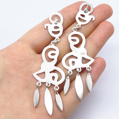 925 Sterling Silver Vintage Tribal Dagling Earrings