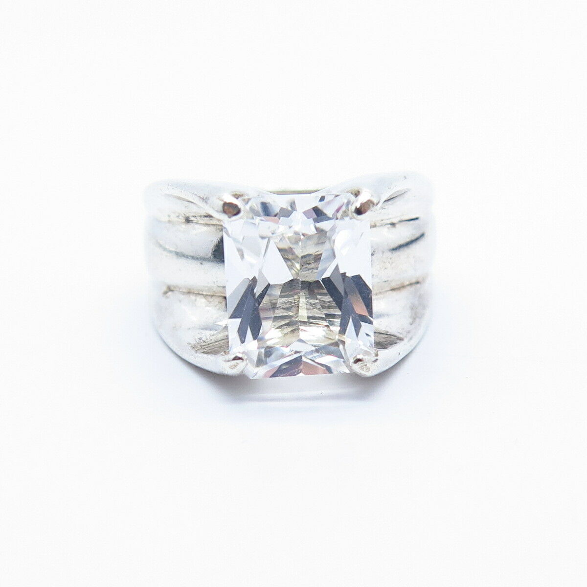 925 Sterling Silver Vintage Radiant-Cut C Z Ring Size 5 3/4