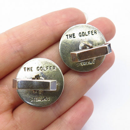 925 Sterling Silver Vintage F&S "Golfer" Round Cufflinks