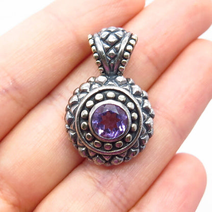 925 Sterling Silver Vintage Real Amethyst Gemstone Beaded Pendant