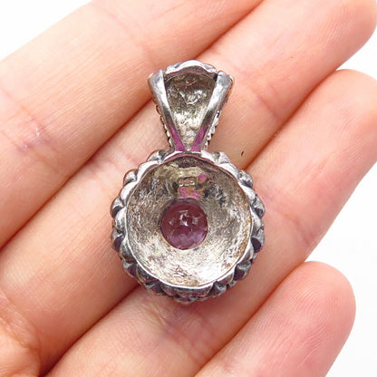 925 Sterling Silver Vintage Real Amethyst Gemstone Beaded Pendant