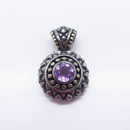 925 Sterling Silver Vintage Real Amethyst Gemstone Beaded Pendant