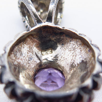 925 Sterling Silver Vintage Real Amethyst Gemstone Beaded Pendant