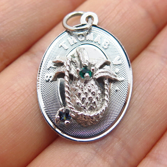 925 Sterling Silver Vintage Multi-Color C Z St. Thomas Pineapple Charm Pendant