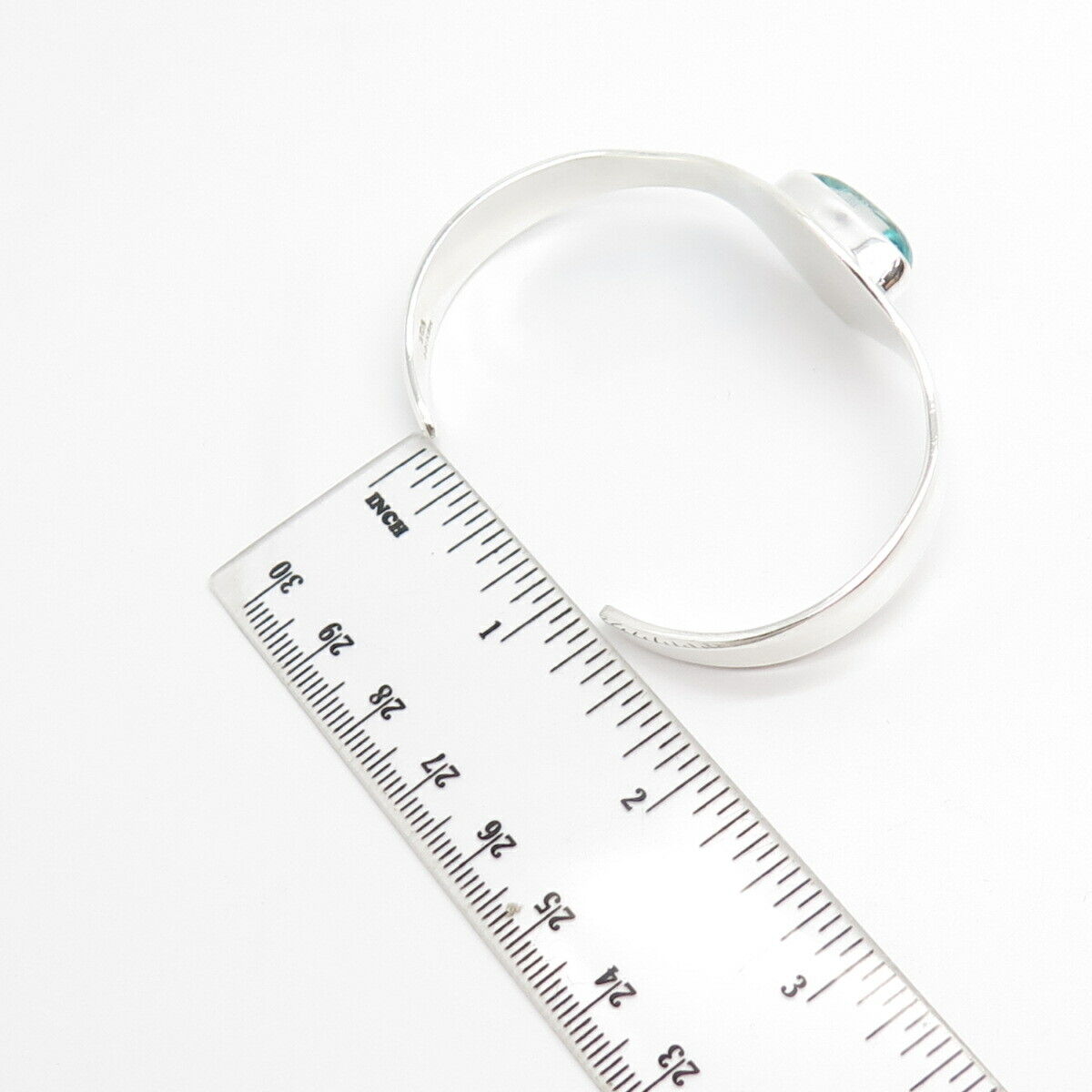 925 Sterling Silver Vintage Mexico Blue Topaz-Tone Glass Cuff Bracelet 6 3/4"