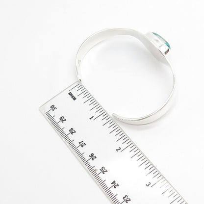 925 Sterling Silver Vintage Mexico Blue Topaz-Tone Glass Cuff Bracelet 6 3/4"