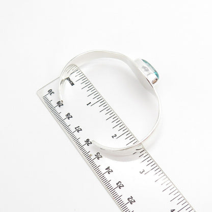 925 Sterling Silver Vintage Mexico Blue Topaz-Tone Glass Cuff Bracelet 6 3/4"