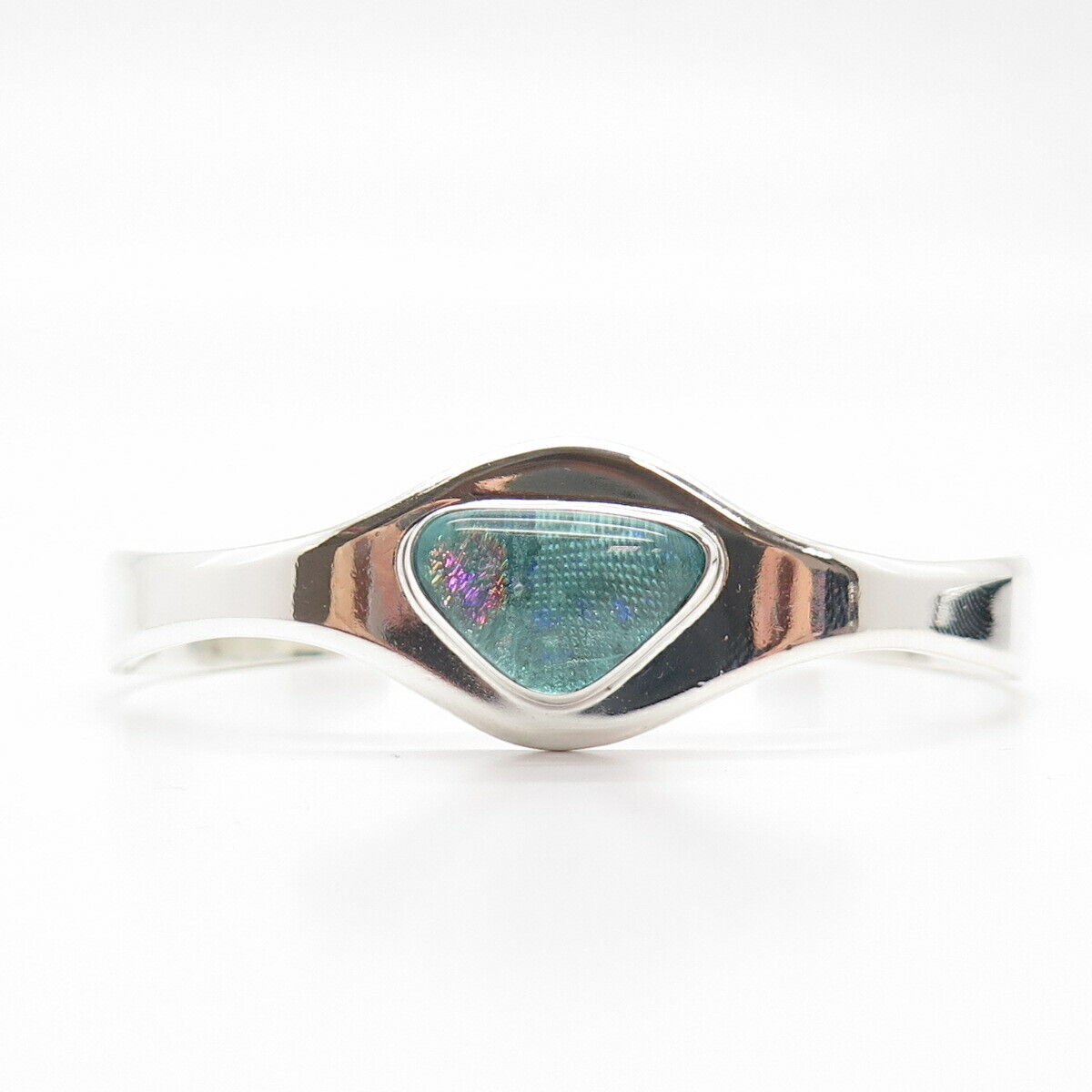 925 Sterling Silver Vintage Mexico Blue Topaz-Tone Glass Cuff Bracelet 6 3/4"