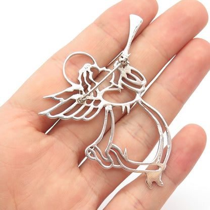 925 Sterling Silver Vintage Angel Playing Trumpet Pin Brooch