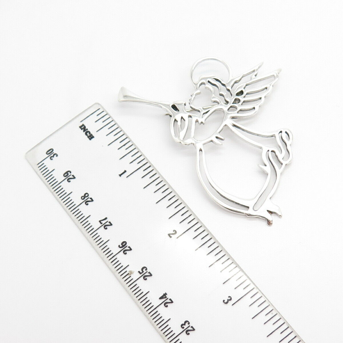 925 Sterling Silver Vintage Angel Playing Trumpet Pin Brooch