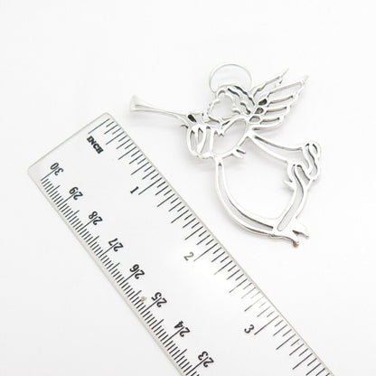 925 Sterling Silver Vintage Angel Playing Trumpet Pin Brooch