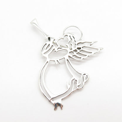 925 Sterling Silver Vintage Angel Playing Trumpet Pin Brooch