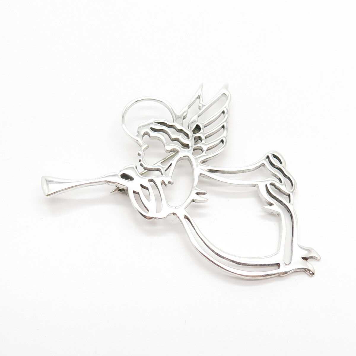 925 Sterling Silver Vintage Angel Playing Trumpet Pin Brooch
