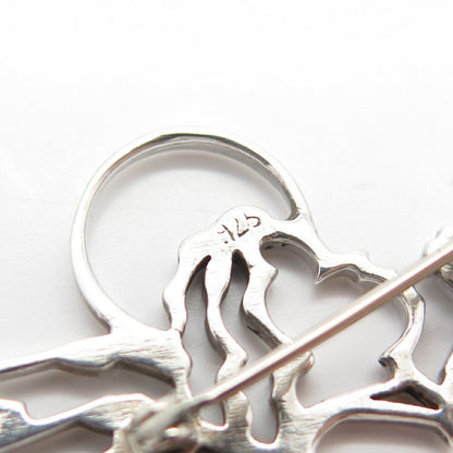 925 Sterling Silver Vintage Angel Playing Trumpet Pin Brooch