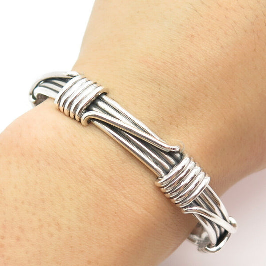 925 Sterling Silver Vintage Striped Spring Cuff Bracelet 6 3/4"